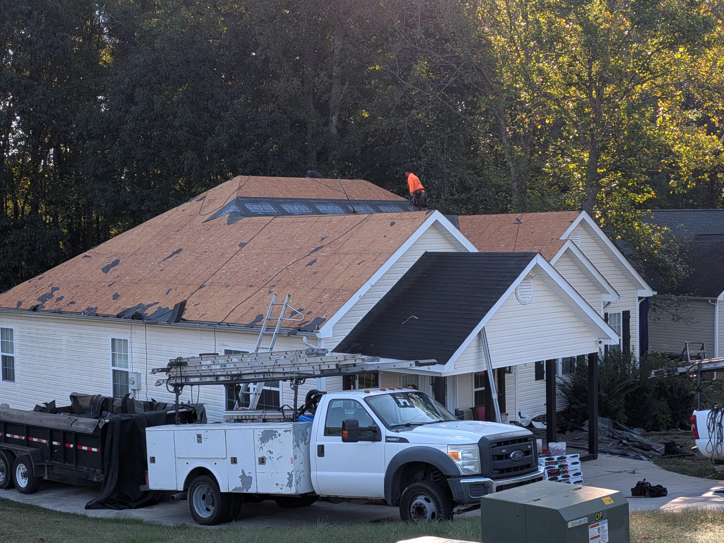 Owner-supplied view of roof installation work in progress at a residential property