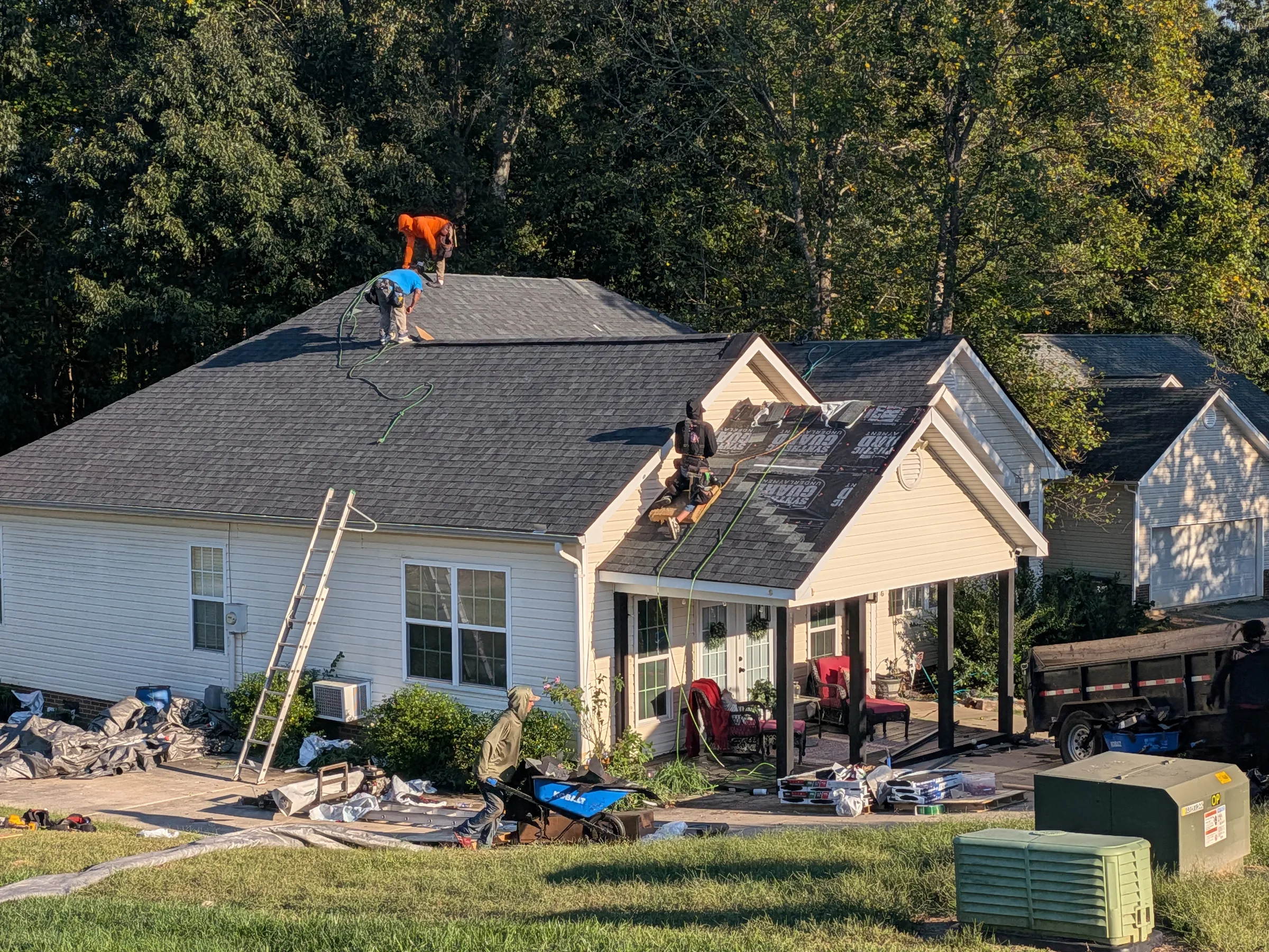 Owner-supplied view of roofing work in progress at a residential property