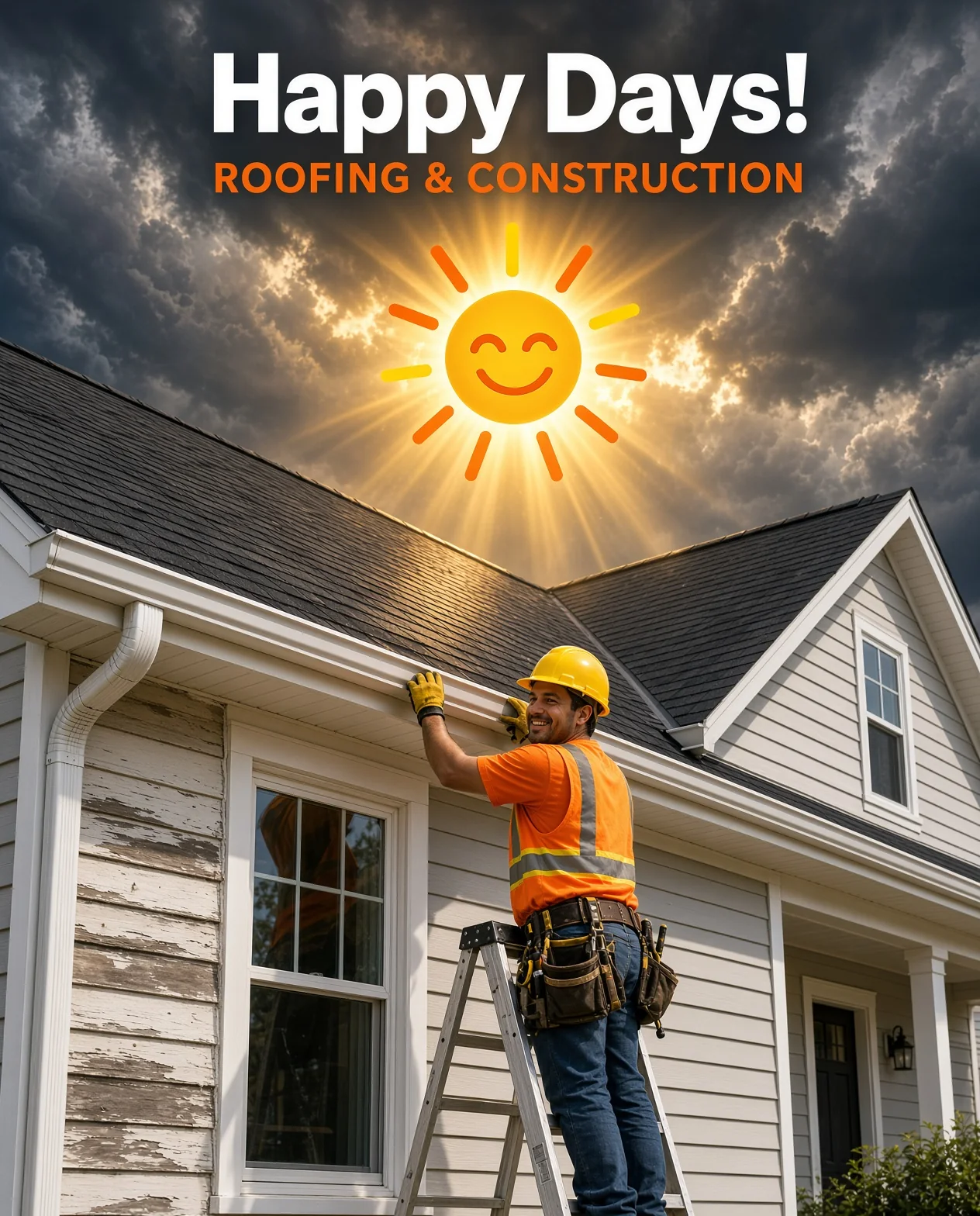 Happy Days Roofing & Construction exterior-services image showing a worker at a residence